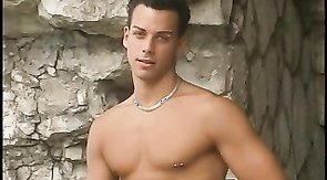 Sensual Mexican hunk jerking in solo style at the backyard