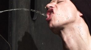 Cruel master pissing in the mouth of his slave!