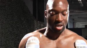 Black male bangs horny white slave in missionary pose