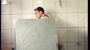 Stunning sex in the shower with two attractive boys