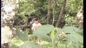 Great-looking outdoor solo masturbation in the woods