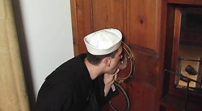 Sexy sailors are sucking huge nasty cocks through the gloryhole