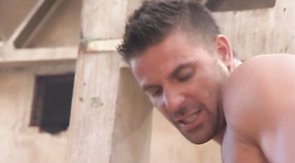 Two pumped dudes are drilling their shared friend in the ass