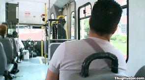 Tanned man banging in the bus for Thug Hunter studio