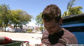 Black dude in sunglasses slowly sucking tasty white dick