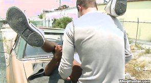 Thug Hunter is penetrating tasty black ass on the car