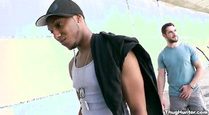 Hairy white hunk getting free head by black cocksucker