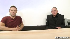 Skinny bald guy is sucking in the video by Bareback Casting