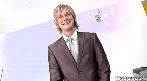 Long-haired blonde gay is sucking this spicy sextoy on cam