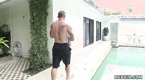 Black male is rubbing his white client with pleasure