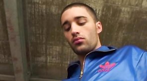 Skinny buddy gives his mate a nice bj in the abandoned place