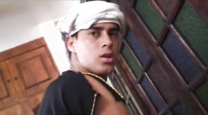 Muscled tanned boyfriend is posing fully naked in the close-up