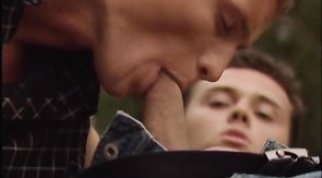 Beautiful boyfriends are sucking cocks right in the woods