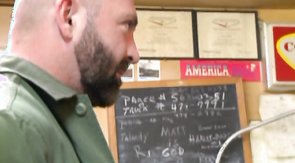 Bearded male is blowing a juicy wiener in the close-up