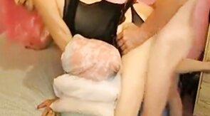 Pink-Haired Crossdresser Takes a Huge Cock Bareback