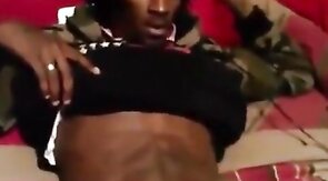 Black Stud Strokes His Massive Cock On Webcam