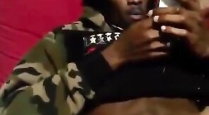 Black Stud Strokes His Massive Cock On Webcam