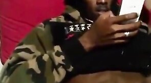 Black Stud Strokes His Massive Cock On Webcam