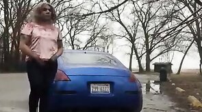 Outdoor Handjob by a Crossdressing Amateur