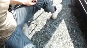 Public Masturbation: Airport Pee and Cum