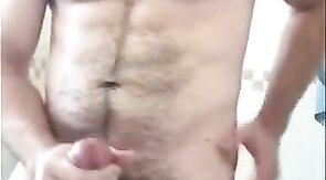 Hairy Bear Strokes His Cock in the Tub