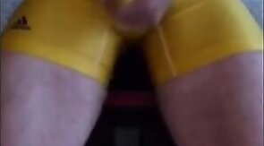 Muscular Daddy Bear Jacks Off in a Wrestling Singlet