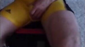 Muscular Daddy Bear Jacks Off in a Wrestling Singlet