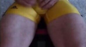 Muscular Daddy Bear Jacks Off in a Wrestling Singlet