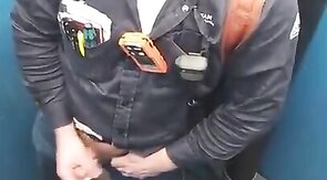 Bearded Hunk Strokes Cock Outdoors in a Porty Potty