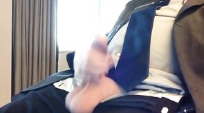 Suited Silver Fox Jerks Off Solo