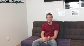 Muscled jock wanking cock on casting