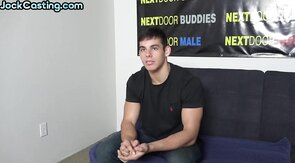 Muscled casting jock jerking off solo