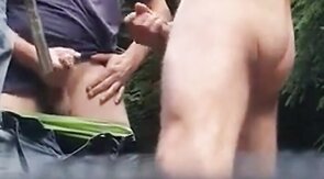 Three Daddies Stroking in the Woods