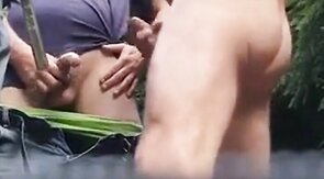 Three Daddies Stroking in the Woods