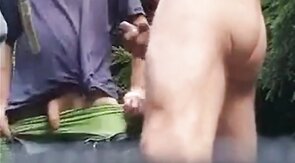 Three Daddies Stroking in the Woods