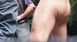 Three Daddies Stroking in the Woods