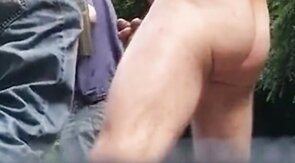 Three Daddies Stroking in the Woods