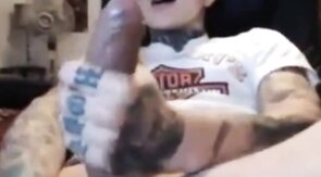 Latin Twink With Biggest Tattooed Cock Masturbates