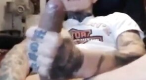 Latin Twink With Biggest Tattooed Cock Masturbates