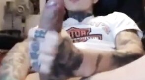 Latin Twink With Biggest Tattooed Cock Masturbates