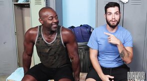 Lockerroom interracial fuck with hunks