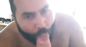 Amateur Bear Sucks Daddy's Huge Cock
