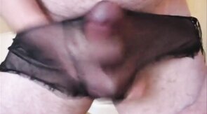 Cum on My Black Panties - Gay Crossdresser Handjob
