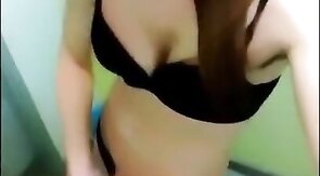Asian Crossdresser Masturbates in Restroom