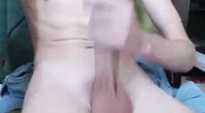 Shaved Twink Strokes Big Cock on Webcam