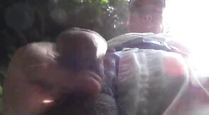 Japanese Grandpa Strips Outdoors