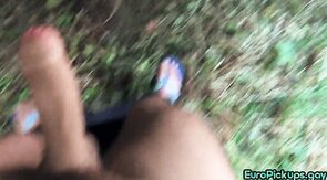Tricked str8 dude deepthroating outdoor