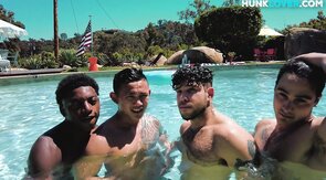 Real handsome jocks barebacking in 4some