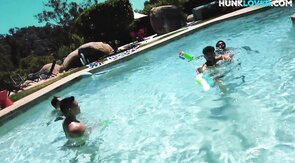 Real handsome jocks barebacking in 4some