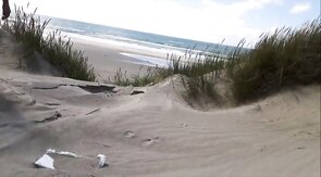 Exhibitionist Strokes Hard on the Beach
